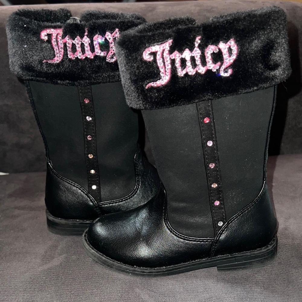 Juicy Couture Black Boots with Pink Embroidery
